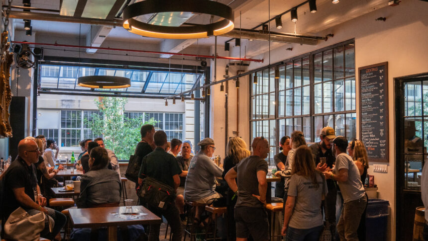 People are in a restaurant.