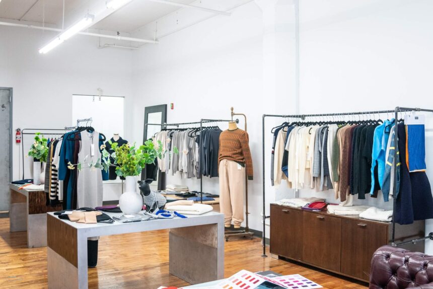 The interior of a clothing store.