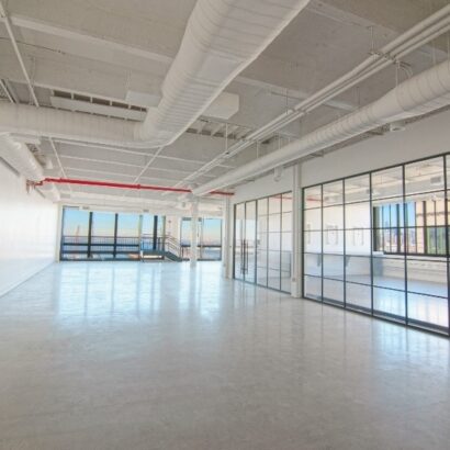 The interior of an empty office space.
